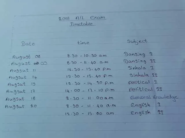 Timetable f&uuml;r das Examen